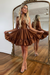 Brown Satin Graduation Dress Aline Short Cocktail Dress with Straps