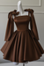 Brown Sexy Satin Aline Homecoming Dress Short Prom Dress with Straps