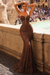 Brown Sexy Sleeveless Deep V-Neck Mermaid Beaded Appliques Lace Prom Dress