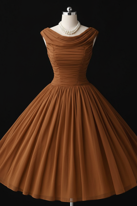 Brown Simple A Line Chiffon Short Prom Dresses tulle Homecoming Dresses