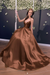 Brown Simple A Line V Neck Backless Yellow Long Prom Dresses