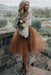 Brown Simple Wedding Dress A Line Designed Neckline Lace Tulle Bridal Gowns