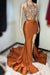 Brown Sleeveless Halter Long Prom Dress with Appliques and High Slit