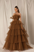Brown Strapless Mermaid Evening Gown with Layers and Sleeveless Design