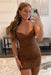 Brown Strapless Beaded Short Lace Prom Dresses Sweetheart Tight Homecoming Dresses