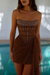 Brown Strapless Tulle Homecoming Dress Short with Pearls 