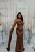 Brown Stunning Satin Mermaid Prom Dress Yellow Beadings with Wrap