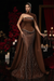 Brown Charming Strapless Beadings Satin Prom Dress Mermaid with Cape