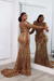 Brown Stylish One-Shoulder Deep V-Neck Mermaid Prom Dress with Appliques