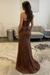 Brown Sweetheart Lace Mermaid Evening Dress Sequins Corset Prom Dress with Appliques