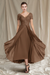 Brown V-Neck A-Line Princess Tea-Length Dresses for the Mother of the Bride
