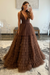 Brown Tulle Formal Evening Dresses 