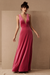 Hot Pink Evening Dress A-Line V-Neck Floor-Length Sleeveless Zipper Velour Formal Dinner Dresses