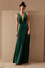 Emerald Green Evening Dress A-Line V-Neck Floor-Length Sleeveless Zipper Velour Formal Dinner Dresses