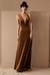 Mocha Mousse Evening Dress A-Line V-Neck Floor-Length Sleeveless Zipper Velour Formal Dinner Dresses