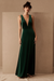 Dark Green Evening Dress A-Line V-Neck Floor-Length Sleeveless Zipper Velour Formal Dinner Dresses