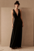 Black Evening Dress A-Line V-Neck Floor-Length Sleeveless Zipper Velour Formal Dinner Dresses