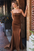 Brown Strapless Split Long Party Dress Sexy Simple Mermaid Prom Gown - Prom Dresses