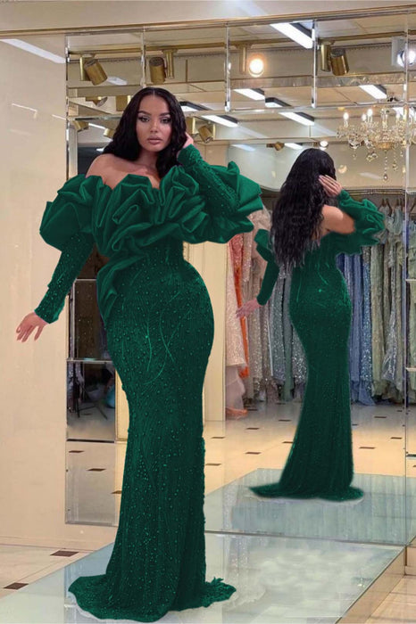 Prom Dress Purple Bubble Sleeves Long Strapless Sequins Beading