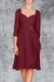 Burgundy 3/4 Sleeves Knee Length Ruffle Chiffon Mother of the Bride Outfits with Lace - Prom Dresses
