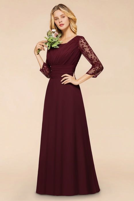 Long Sleeves Aline Bridesmaid Dress Ruffle Chiffon Beadings Wedding Guest Dress