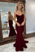 Burgundy Backless Mermaid Prom Dress with Long V Neck