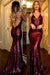 Burgundy Backless Sequin Evening Dress
