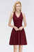 Burgundy V-Neck Short Lace Bridesmaid Dresses