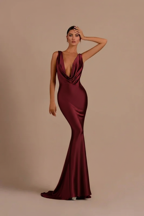 Burgundy Elegant Champagne Mermaid Prom Dress Long Slimming
