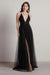 Burgundy Evening Dress A-Line V-Neck Pleated Chiffon Tulle Maxi Formal Dinner Dresses - Prom Dress