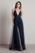 Burgundy Evening Dress A-Line V-Neck Pleated Chiffon Tulle Maxi Formal Dinner Dresses - Prom Dress