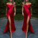 Burgundy Front Split Mermaid Off-The-Shoulder Evening Dress with Sweetheart Neckline