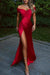 Burgundy Front Split Mermaid Off-The-Shoulder Evening Dress with Sweetheart Neckline