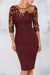 Burgundy Jewel Neck Column Floral Lace Mother of the bride Dresses Half Sleeves - Prom Dresses
