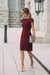 Burgundy Lace Formal Dresses Knee Length Mother of the Bride Dress Cap Sleeves