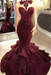Burgundy Mermaid Beads Prom Dresses Appliques Evening Dresses