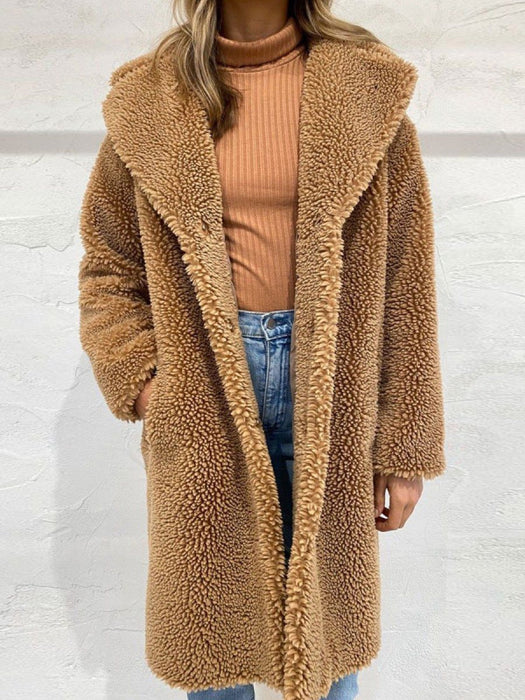 Faux Fur Coats Coffee Brown Long Sleeves Oversized Zipper Women Wrap Coat