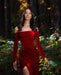 Burgundy Mermaid Evening Dress with Stunning Slit and Elegant Long Sleeves