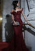 Strapless Beadings Mermaid Prom Dress Burgundy with Tassels