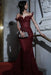 Strapless Beadings Mermaid Prom Dress Burgundy with Tassels