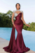 Burgundy Long Mermaid Prom Dress with Trail Beadings and Long Sleeves