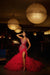 Luxury Red Mermaid Prom Dress Beadings V-neck Sleeveless Evening Dress with Slit