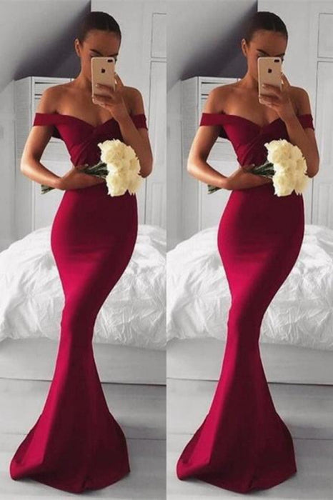Burgundy Mermaid Prom Dress with Off-the-Shoulder Style