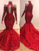 Burgundy Mermaid Sequin Prom Gown with Elegant High Neck and Long Sleeves