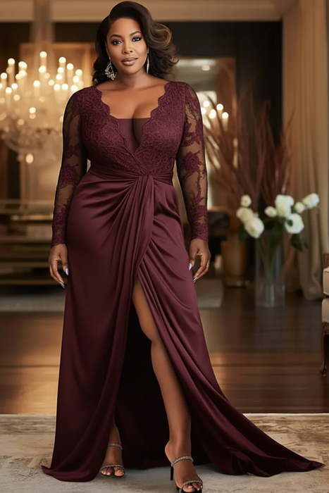 V-Neck Black Mother of the Bride Dress with Long Lace Sleeves-Bridelily V-Neck Black Mother of the Bride Dress with Long Lace Sleeves-Bridelily