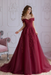 Off Shoulder Lace Prom Dress - Burgundy