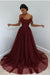 Burgundy Off-the-Shoulder Prom Dress Long with Sequins - Prom Dresses