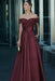 Burgundy Off-the-Shoulder Satin Aline Formal Dress with Beadings