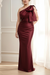 Burgundy One Shoulder Champagne Satin Mermaid Evening Dress Long Wedding Guest Dress