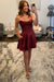 Burgundy Pearl Corset Homecoming Dress with Off-Shoulder Straps